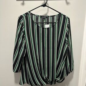 Roz & Ali Black Blouse with Green and White Stripes
